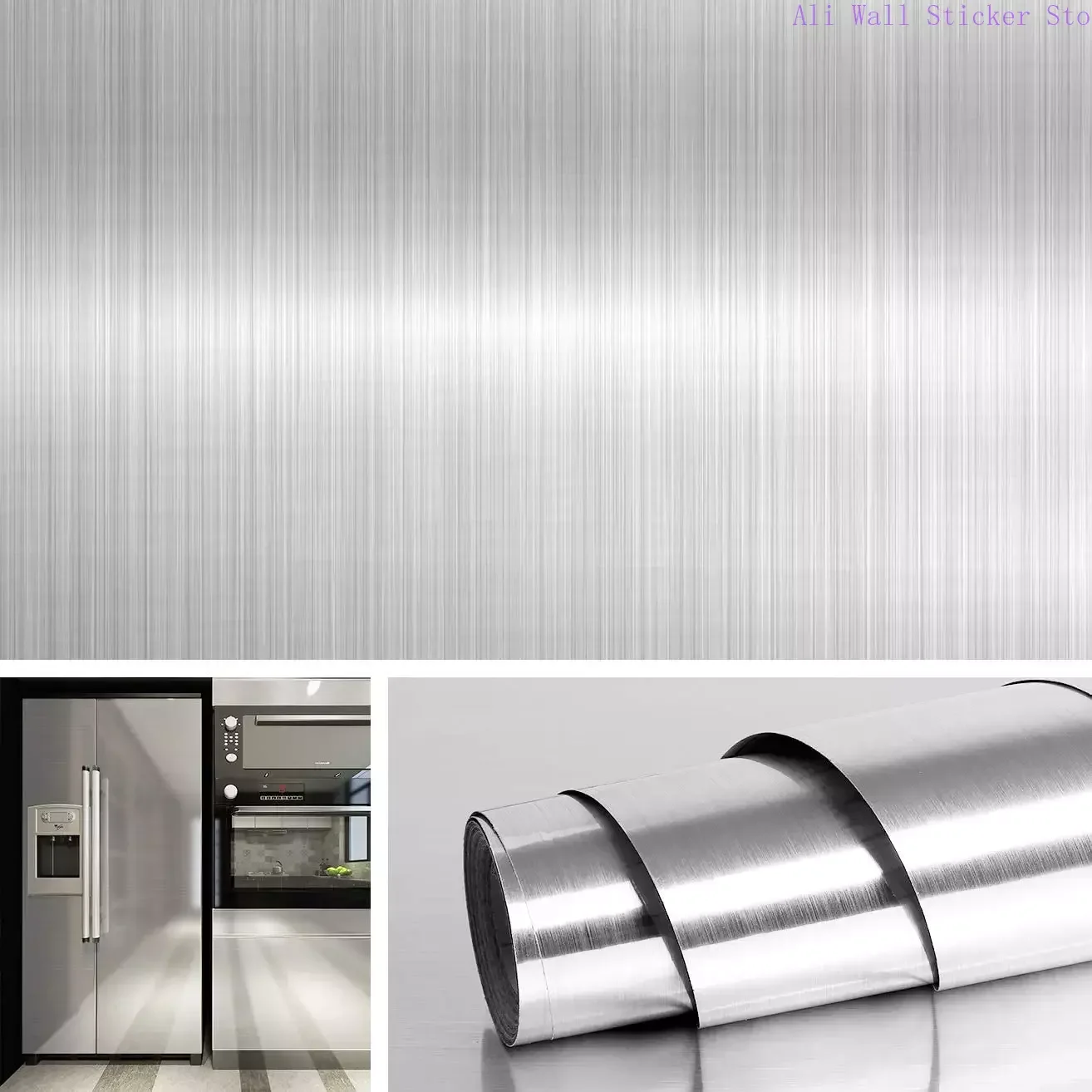 

40/60cm Wide Brushed Nickel Vinyl Wallpaper Decorative Stainless Steel Wall Papers Countertops Kitchen Car Stick Film Decor