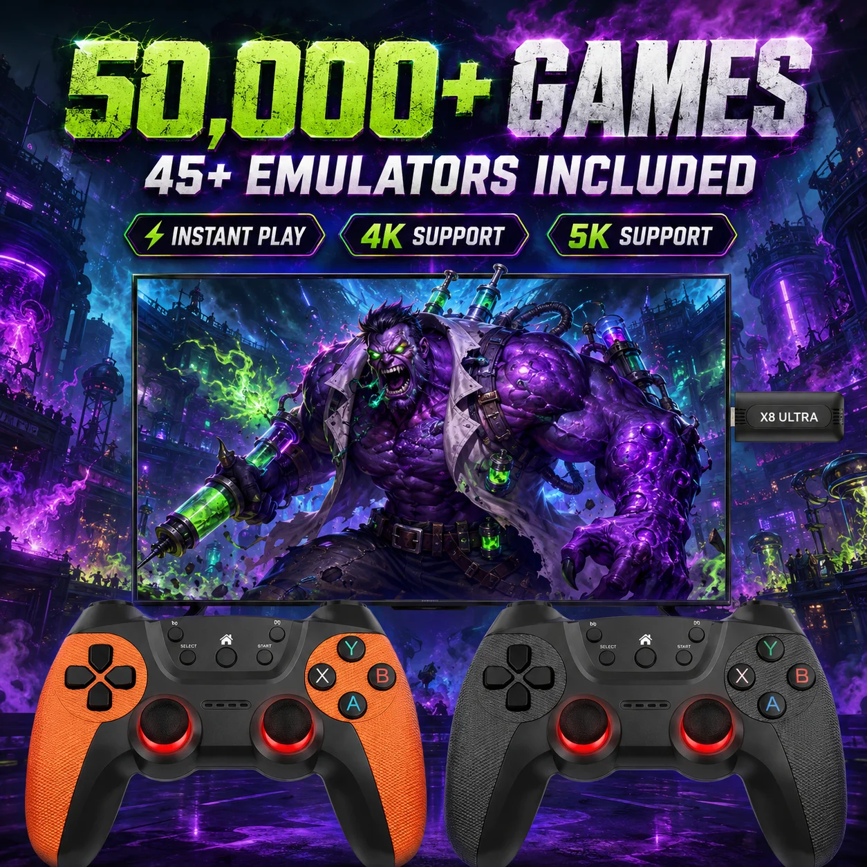 X8 Ultra Game Stick Pro 128GB Retro Gaming Console 50000+ Games 4K HD Wireless Controller TV Video Game Player