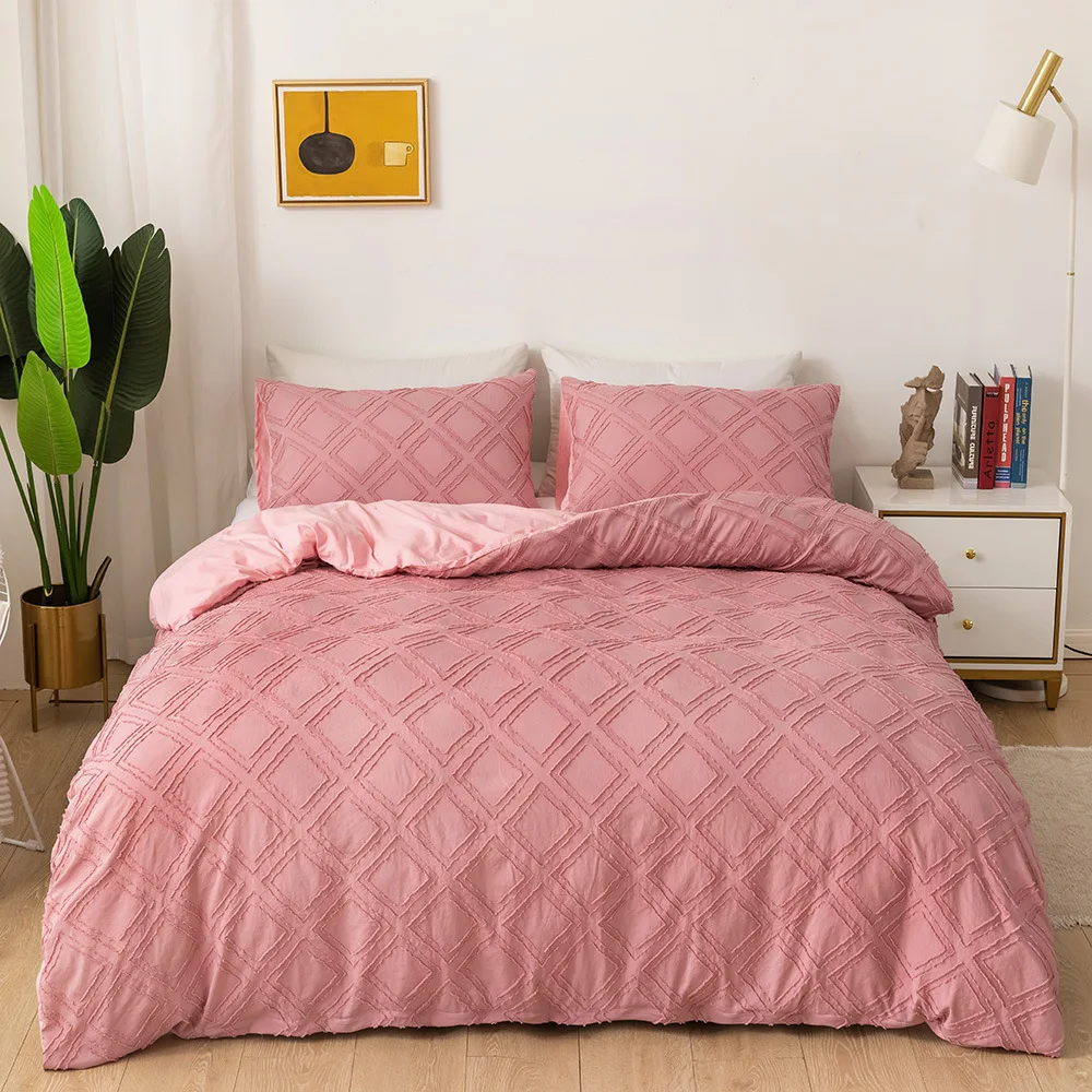 

Bedding Craft Solid Color Cut Square Home Textile Duvet Set with Three Pieces