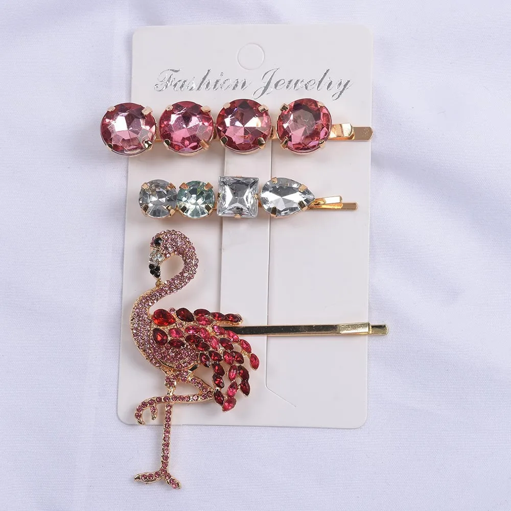 Luxury Barrette Hairpin Hair Pin Accessories Wedding Cute Sweet Rainbow Gems Crystal Rhinestone Flamingo Pineapple Hair Clip Set