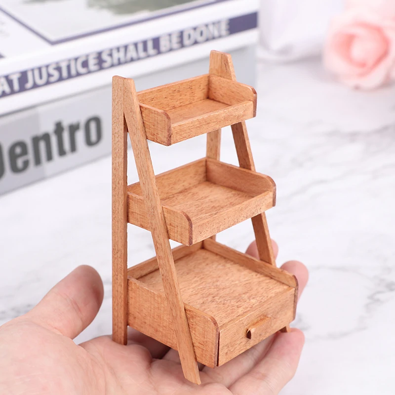 1:12 Dollhouse Miniature Furniture Mini Wood Flower Stand Racks Metal Storage Shelf Model Toys Doll House Decorative Accessories