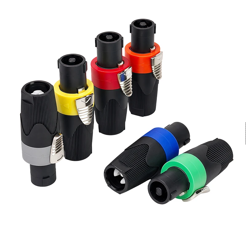 4 Pole Twist Lock Speaker Cable Connector Male Plug Audio Amplifier PA Loudspeaker Wire Terminal with Color Coding Strain Relief