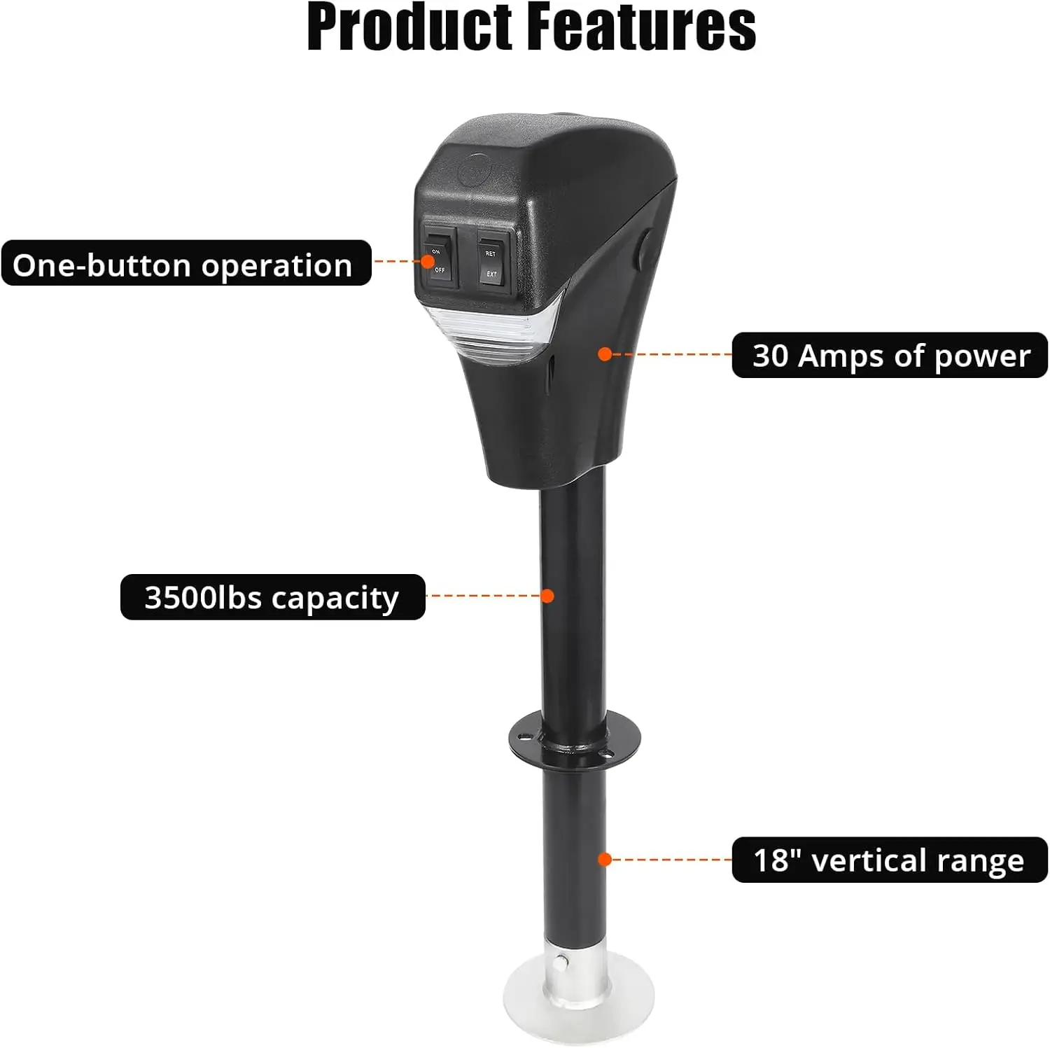 

Электрический домкрат емкостью 3500 фунтов для прицепа с А-образной рамой и передним светодиодом, домкрат для прицепа для тяжелых условий эксплуатации, подъем 18 дюймов
