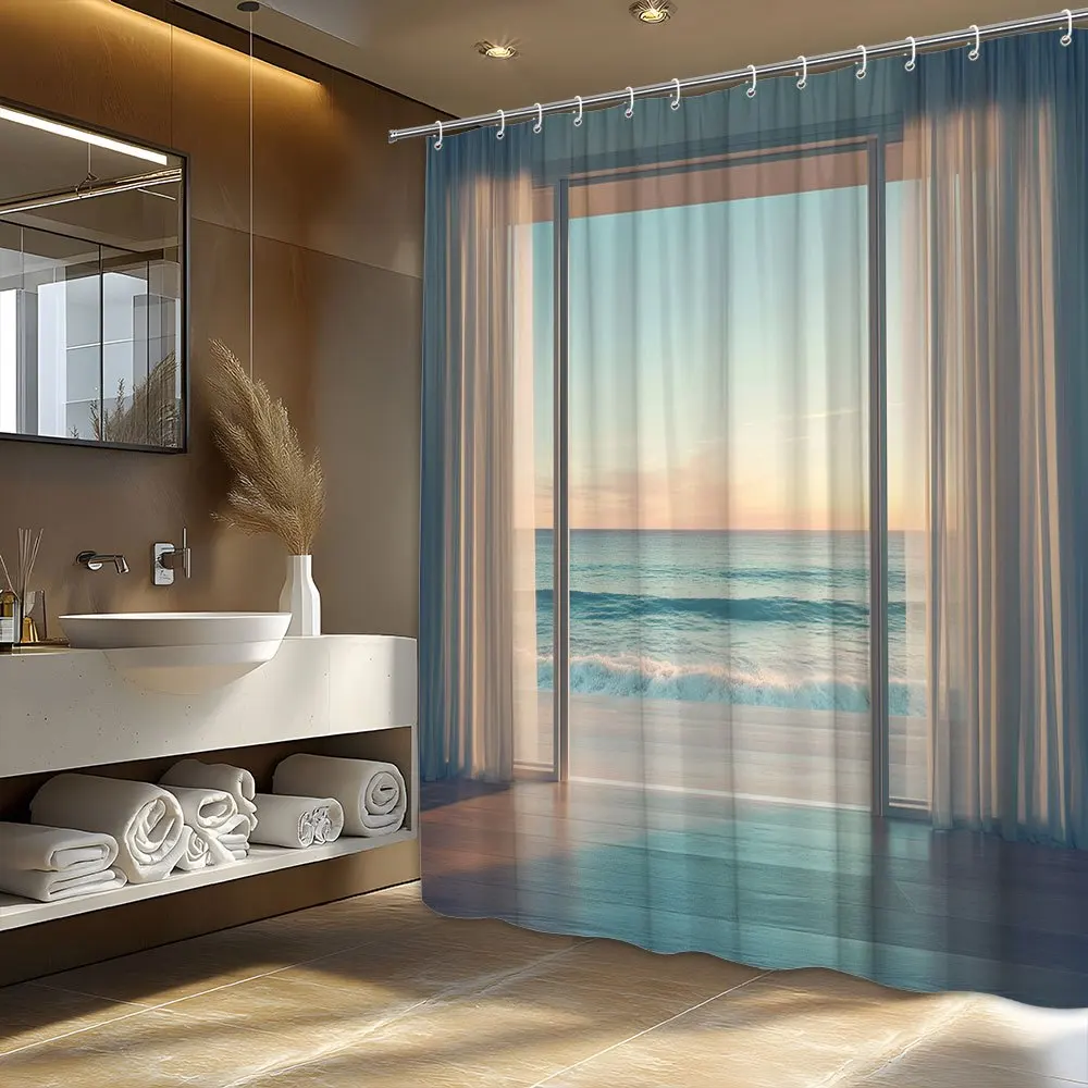 Waterproof Ocean Seascape Shower Curtain Liner for Modern Beach Coastal Bathroom Decor Tropical Seaside Shower Curtain