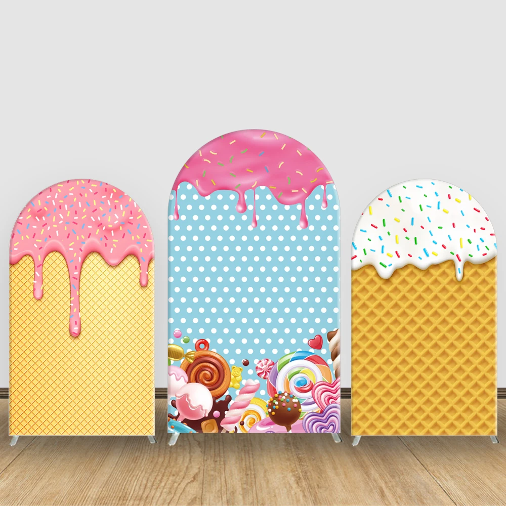 

Candy Themed Kids Birthday Arch Backdrop Ice Cream Waffles Holiday Party Photography Background Baby Girl Shower Decorations