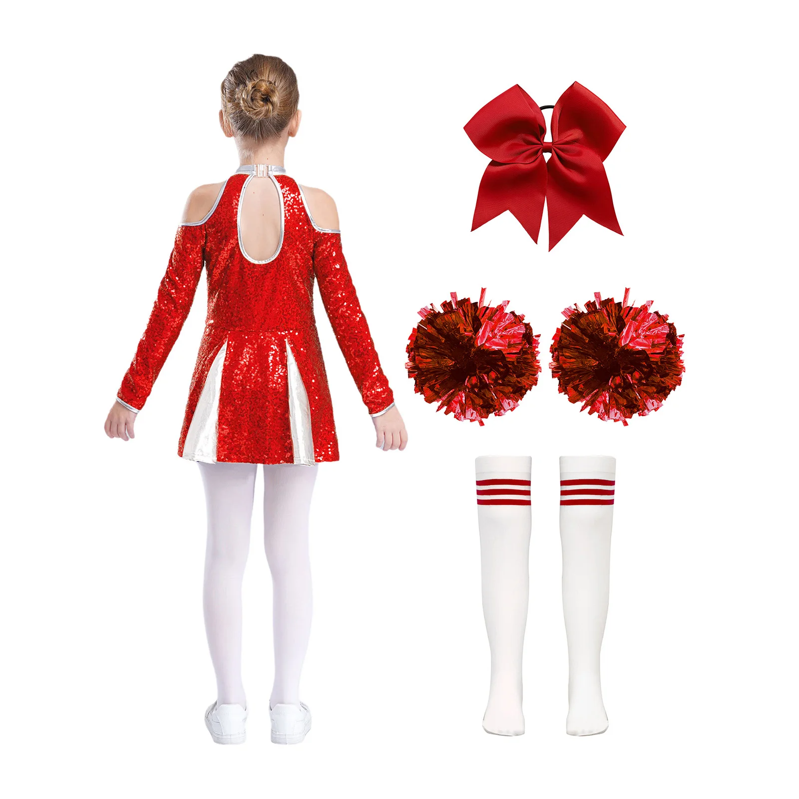 

Girls Cheerleader Outfit Set Halloween Cheerleading Fancy Dress for Birthday Party Cheer Uniform School Performance Costume