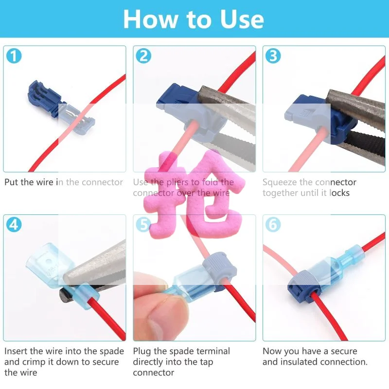 T Tap Wire Connectors, 60/40pcs Self-Stripping With Nylon Fully Insulated Male Quick Disconnect Splice T Type Electrical Wire