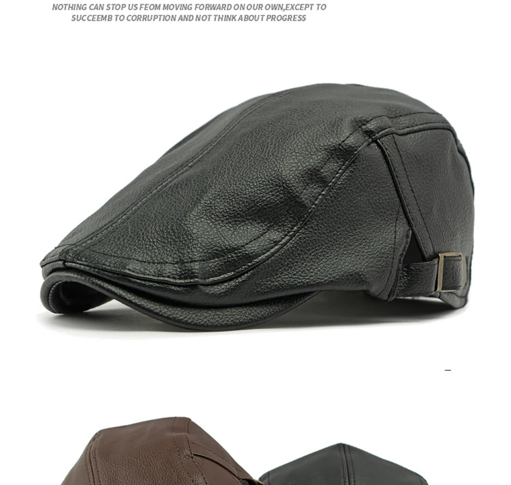 HT4953 Herren- und Damen-Baskenmütze, Vintage-Künstler-Malermütze aus PU-Leder, flache Ivy-Mütze für Damen und Herren, dicke warme Herbst-Winter-Baskenmütze – Detail 2