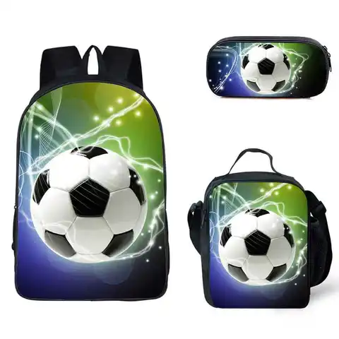 Lujo Popular divertido hielo y fuego pie bola impresión 3D 3 unids/set mochilas escolares para alumnos mochila para ordenador portátil bolsa de almuerzo estuche para lápices