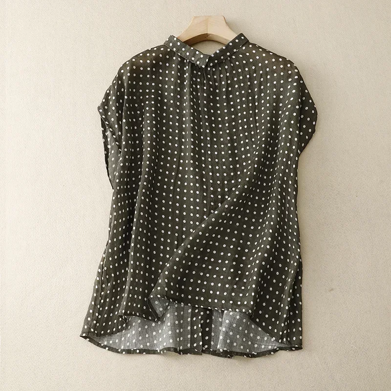 Limiguyue Thin Mori Girl Polka Dot Blouse Women Summer Cotton Linen Shirts Casual Sleeveless Breathable Tops All Match U620