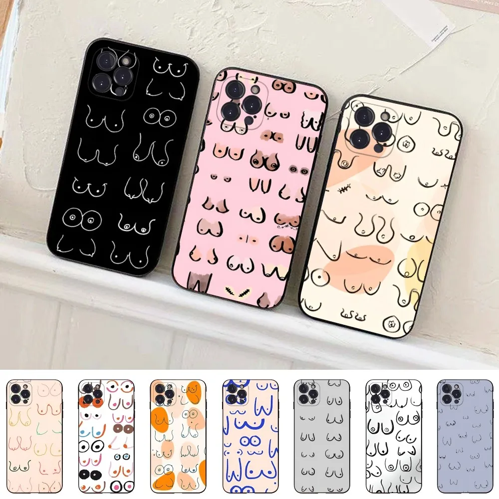 Fashion beauty Sexy boobs Phone Case Silicone Soft for iphone 15 14 13 12 11 Pro Mini XS MAX 8 7 6 Plus X XS XR Cover