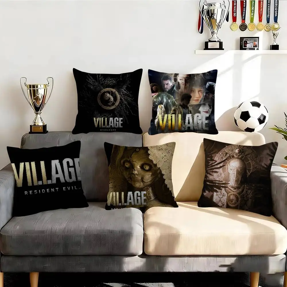 Funda de cojín decorativa de estilo moderno con diseño de Resident-Evil 8 Village, videojuego popular, diseño de bordado sintético, inserto no incluido