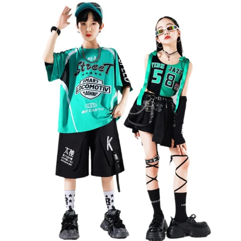 Abbigliamento da ballo di strada per bambini Hip Hop Fried Street Tide Abbigliamento per ragazze Abbigliamento da ballo jazz Spettacolo di passeggiate