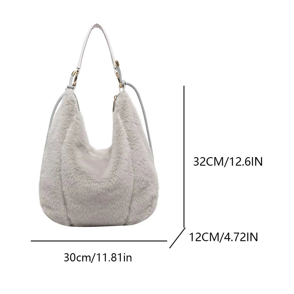 Women Plush Shoulder Bag with Adjustable Strap Hobo Bag Large Capacity Tote Bag Trendy Handbag for Work Travel