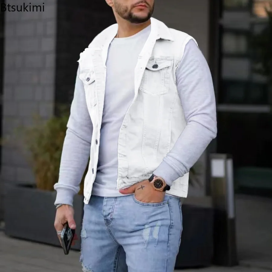 2024 Men's Casual Vest Solid Fashion Trend Vest Jackets Male Casual Single-breasted Lapel Vests Coat  Men's Sport Tops Waistcoat