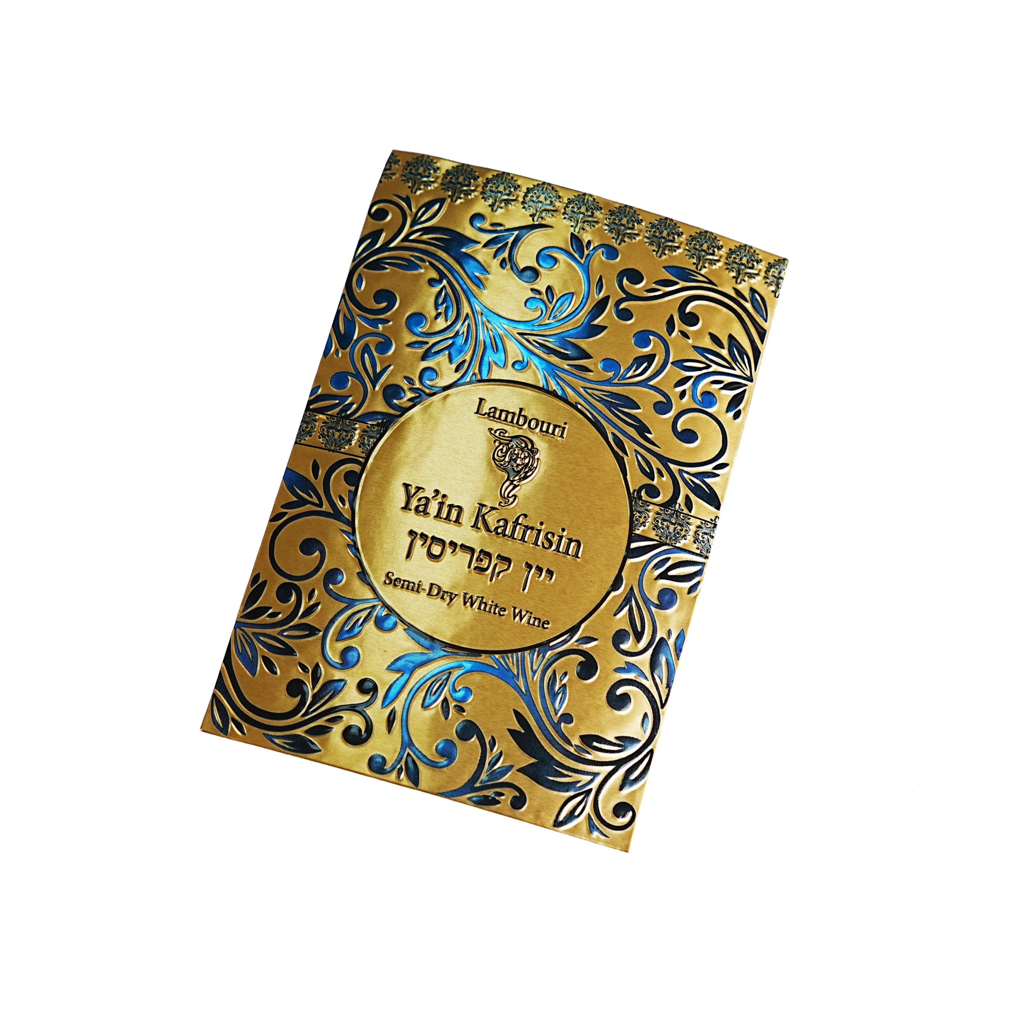 Luxury Gold Foil Embossed Wine Labels | Custom Aluminum Paper Metal Stickers for Alcohol & Beverage Packaging