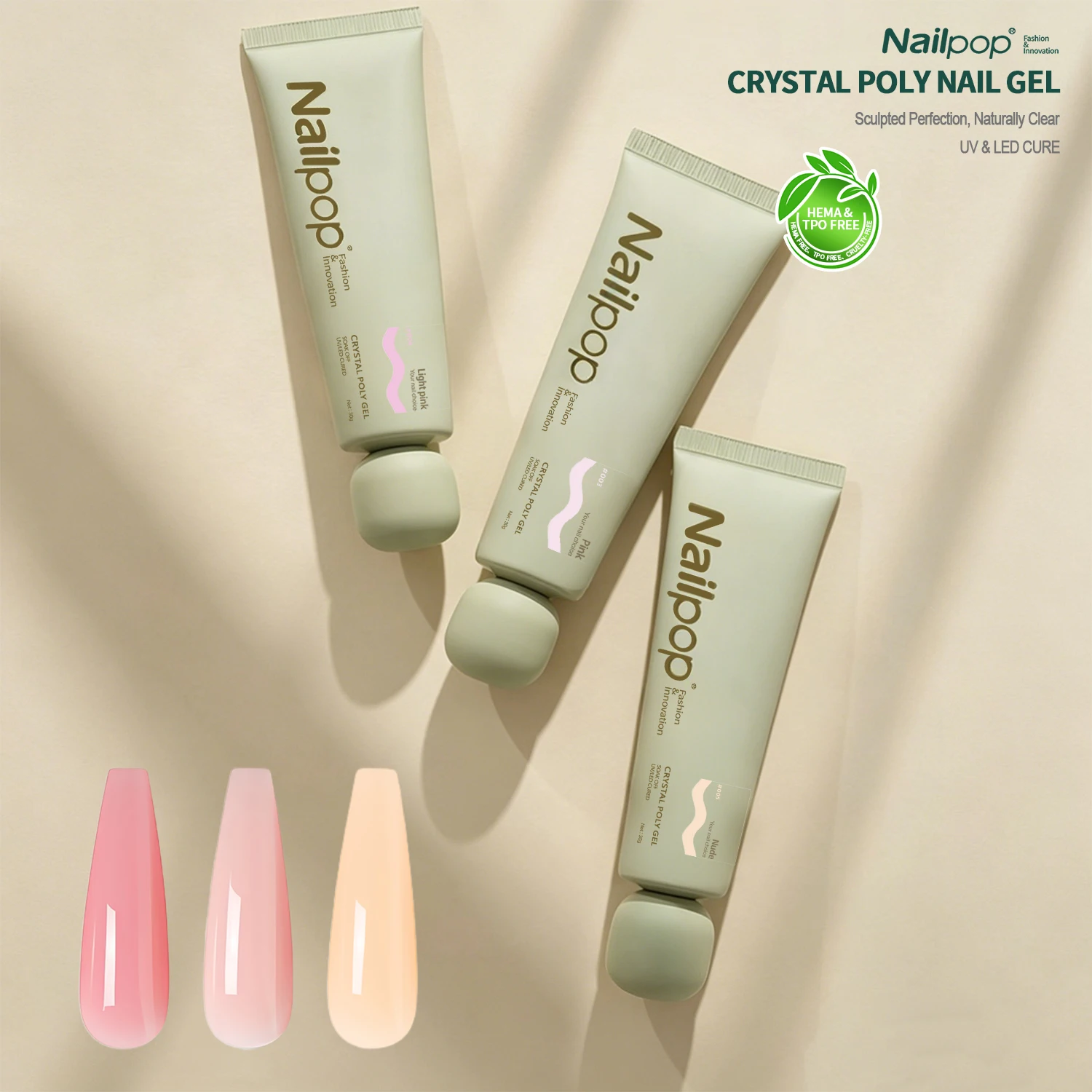 

Nailpop TPO&HEMA/Free Crystal Poly Nail Gel Builder Gel 6 Colors For Nails Extension UV LED Lamp Curing Smooth Gel Polish 30g