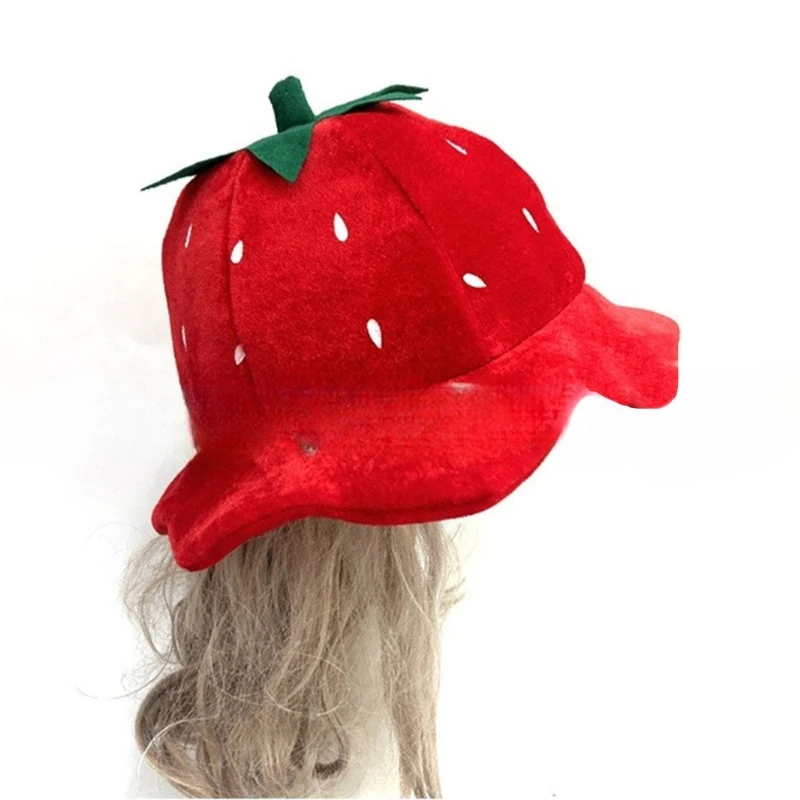 Plush Strawberry Fruit Hat Headgear for Theme Parties Photo Props Carnivals Cosplay Halloween Strawberry Cosplay