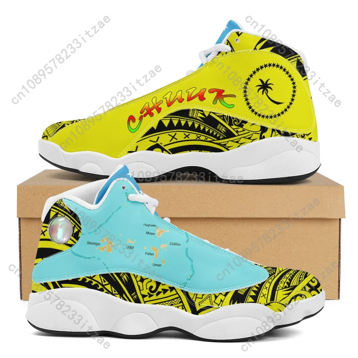 2024 New Blue Polynesian Tribal Style Running Shoes Custom Ball Sports Team Logo Men's Basketball Sports Shoes