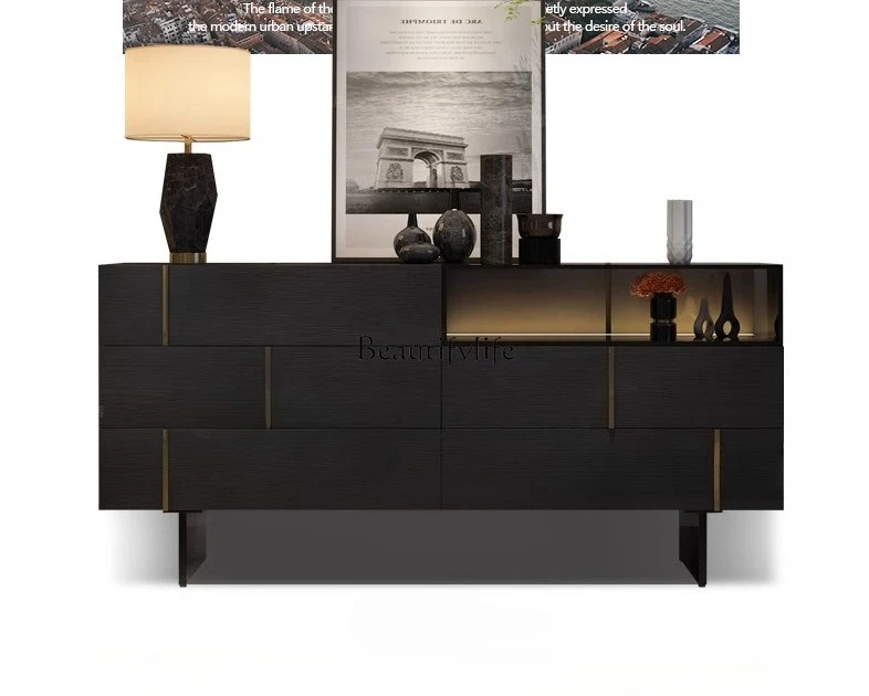 

*Italian light luxury chest modern simple villa living room black multi-functional storage glass cabinet