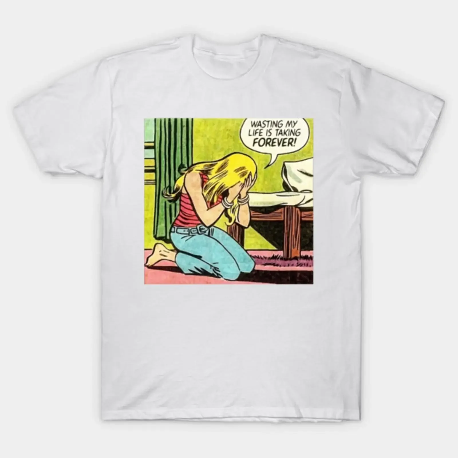 Wasting my Life T Shirt vintage Washed graphic Unisex fashion designer clothes homme Casual Slightly Versatile Comfortable
