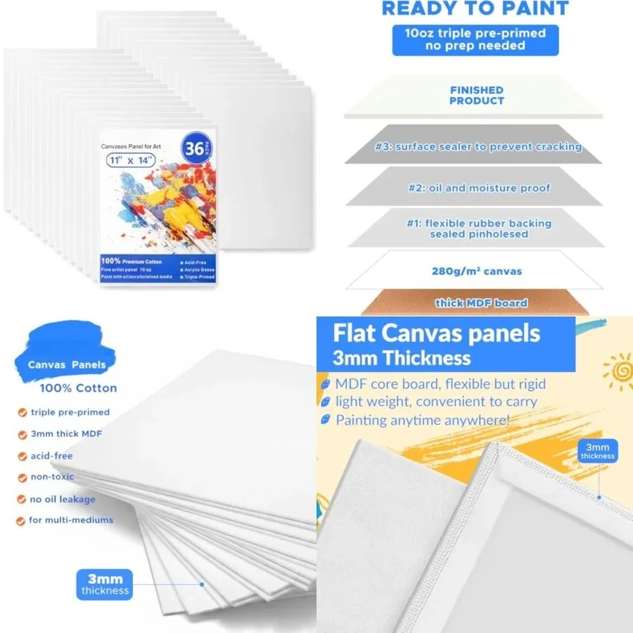 

36 Pack 11x14in Canvas Boards for Painting, Bulk Blank Canvases for Art Practice Exploration, Gesso Primed Acid-Free 100% Cotton Canvas Panels for Acrylic Oil Watercolor Tempera Paint