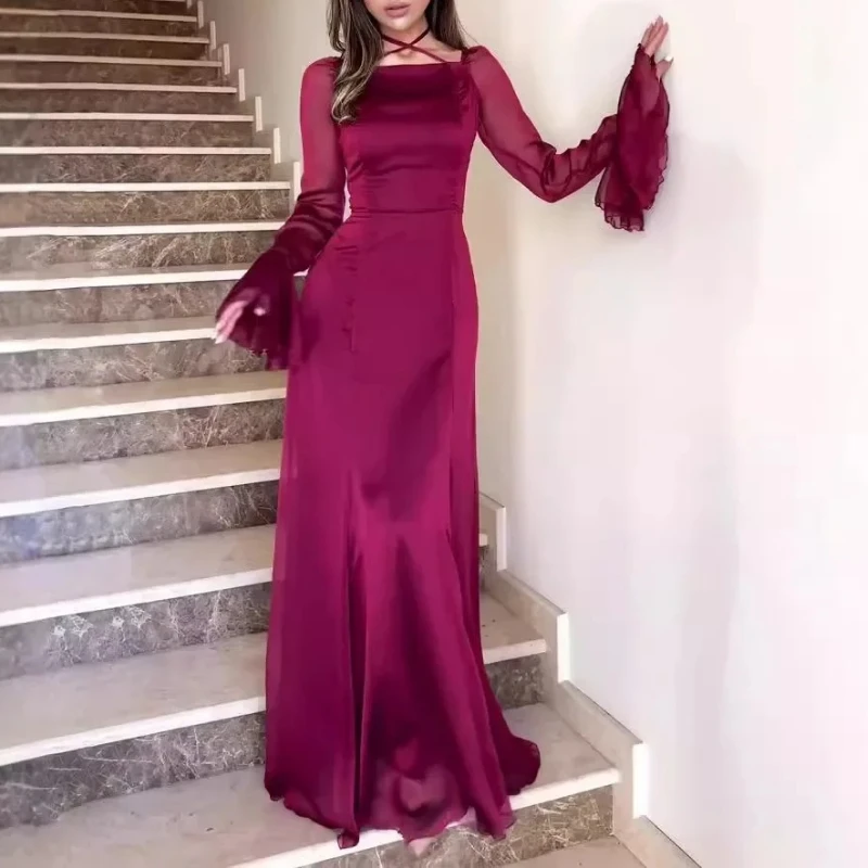 New in Womens Dresses 2025 Spring Ladies' Wind and Snow Spinning Gentle Ruffle Neck Strap Slimming Party Dresses Evening Dresses