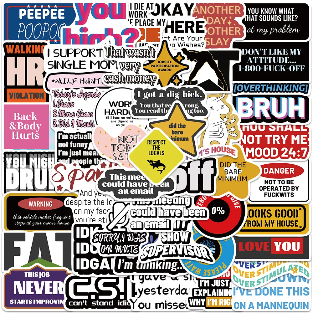 

50PCS Cute Snarky MEME Stickers Adult Stickers Decorative Laptop Phone Cases Luggage DIY Waterproof Stickers