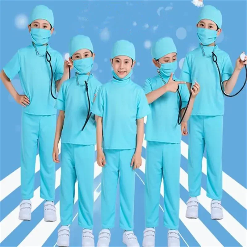 Nieuwe 2021 Kinderen Arts Verpleegster Uniformen Fancy Rollenspel Kostuum Meisje Jongens Verpleegster Arts Jas Kinderen Cosplay Party Speelgoed Set outfits