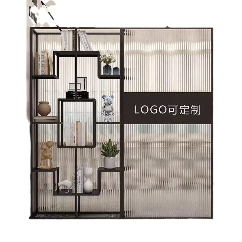 

Company front desk Changhong glass display stand office partition wall screen exhibition hall logo image wall shelf