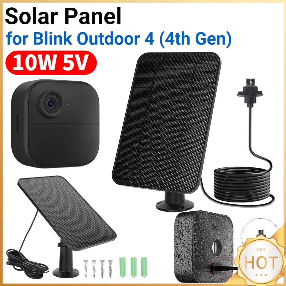 10W 5V Solar Panel 360° Adjustable Mount Outdoor Camera Solar Panel 2000mAh Rechargeable Battery for Blink Outdoor 4 (4th Gen)