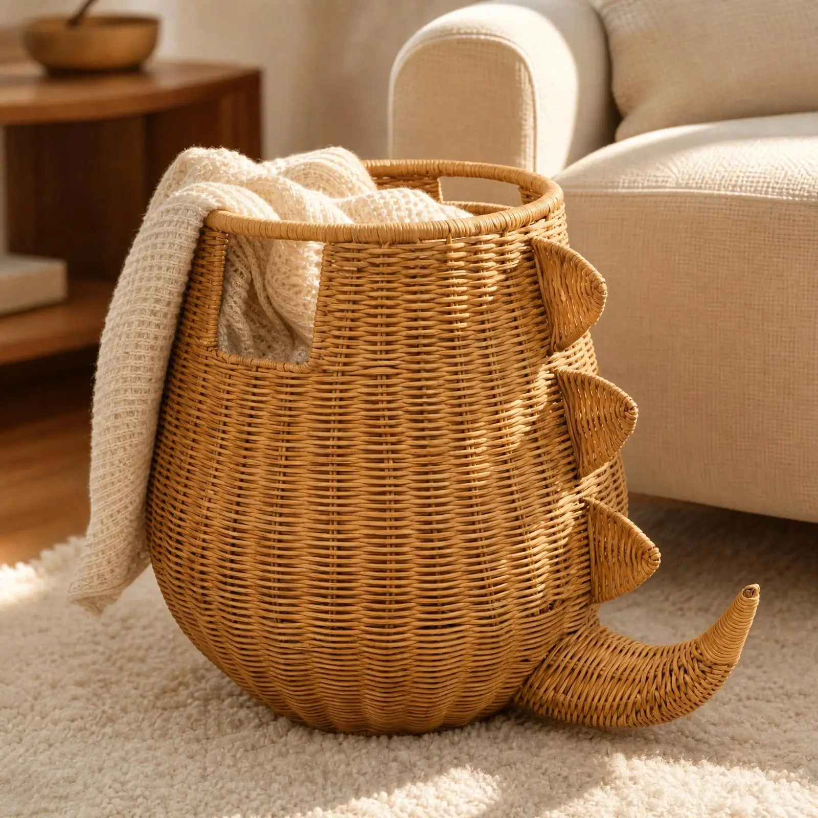 Dinosaur Shaped Wicker Basket Rattan Storage Organizer for Toys Towels Throws Home Decor