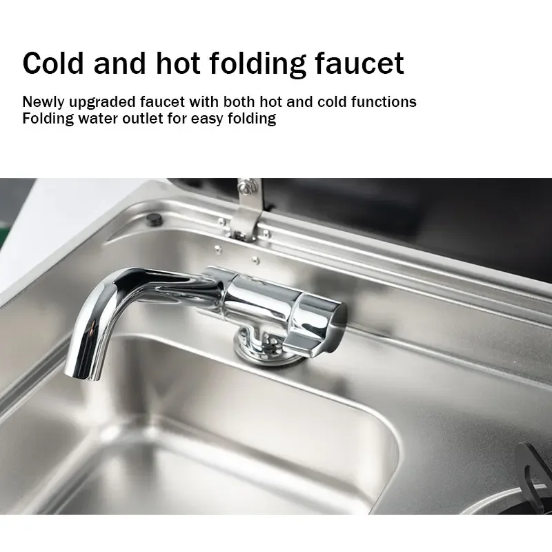 Multifunctional RV Gas Stove with Sink Folding Kitchen Two-In-One Caravan Hidden Single-Head Outdoor Gas Stove for Camping