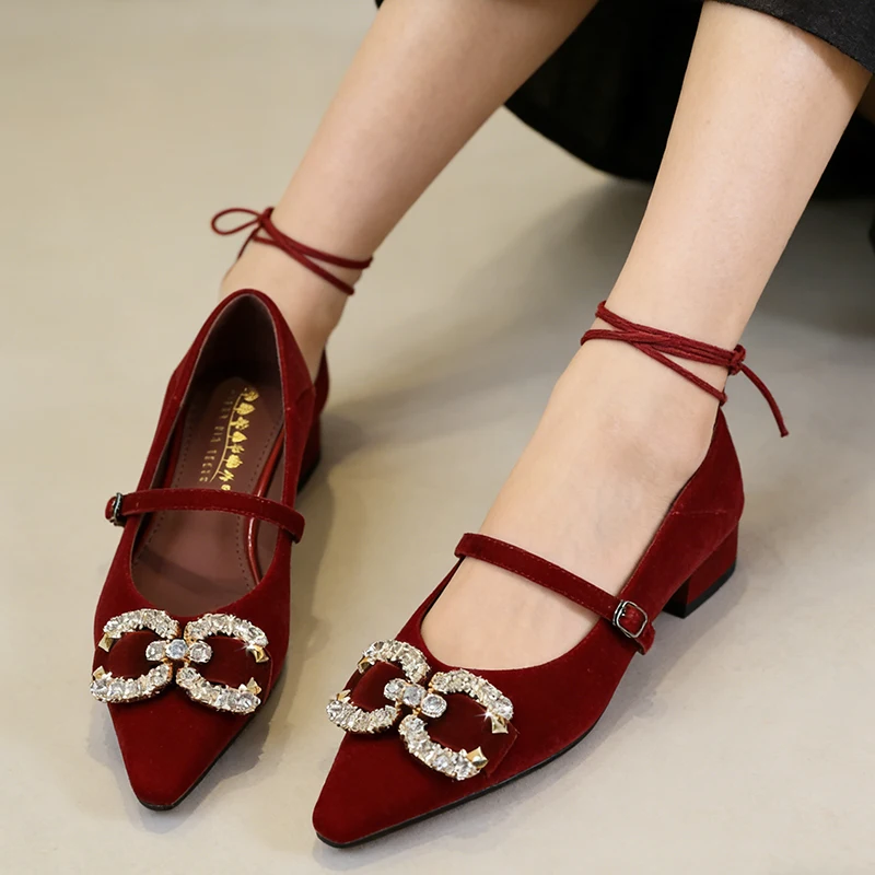 

Women’s Dark Brown Soft Suede Flats Crystal Buckle Pointed Toe Comfortable Dress Shoes For Office Daily Wear Elegant Shoes