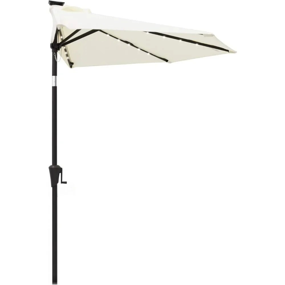 

9 Ft Half Round Outdoor Patio Market Wall Umbrella with Solar LED Lights and Tilt