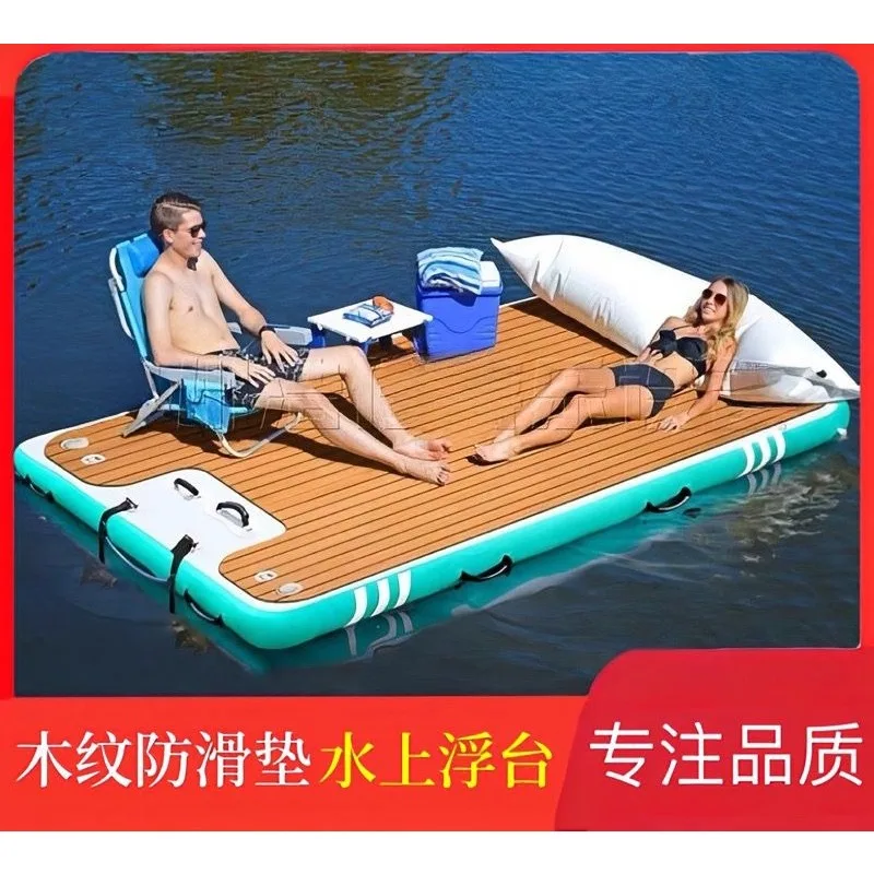 Portable Inflatable Water‑recreation Floating Platform, Fold‑able Brushed Material Leisure Floating Mat for Swimming & Fishing