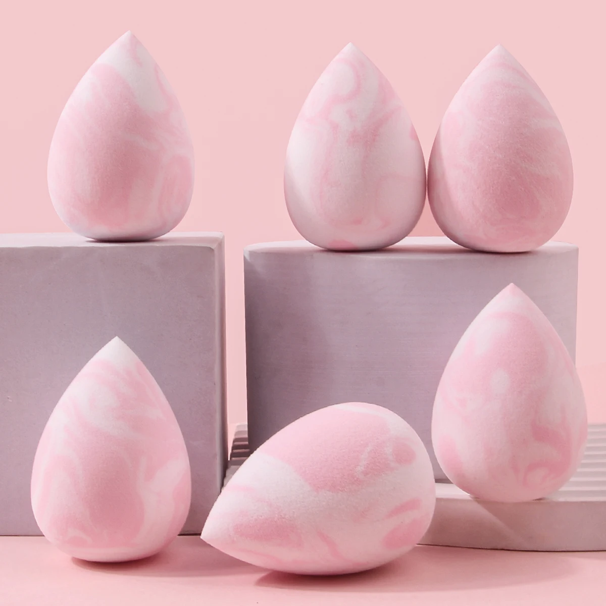 Juego de esponjas para polvo de huevo de belleza de alto nivel de apariencia de 6 uds, huevo de esponja para esponjas en polvo de gota de agua de doble propósito seco y húmedo