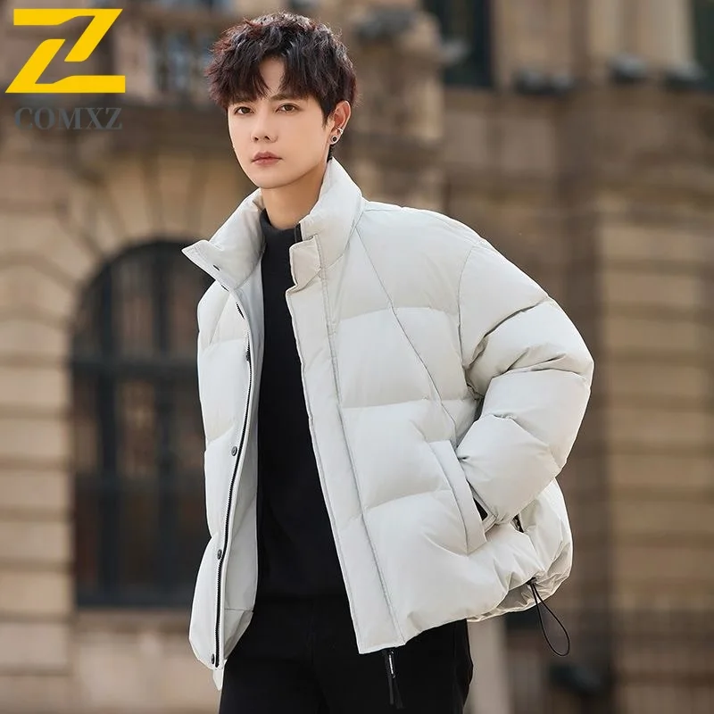 

COMXZ High Quality Winter Jacket Stand Collar Solid Color Warm Ski Padded Jacket Streetwear Thick Quilted Jacket Men's Clothing