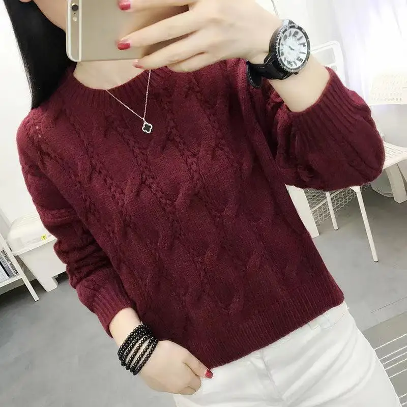 Fashion O-Neck Solid Color Screw Thread All-match Sweaters Women\'s Clothing 2022 Autumn New Casual Pullovers Loose Warm Tops