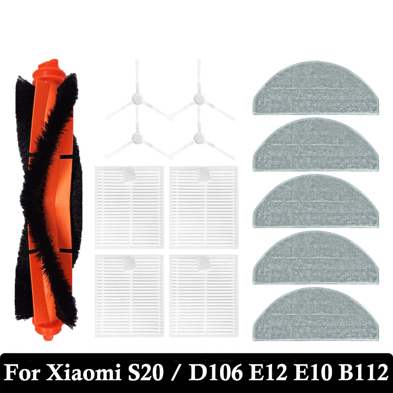 Für Xiaomi Staubsauger S20 E12 E10 B112 Saugroboter Hauptbürste Seitenbürste Wischtuch HEPA-Filter Ersatzteile