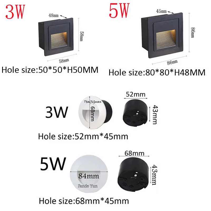 Dimmable 3W 5W Recessed LED Outdoor Waterproof Wall Lamp Footlight Stair Light Corner Wall Light Aluminum Wall Washer Pathway