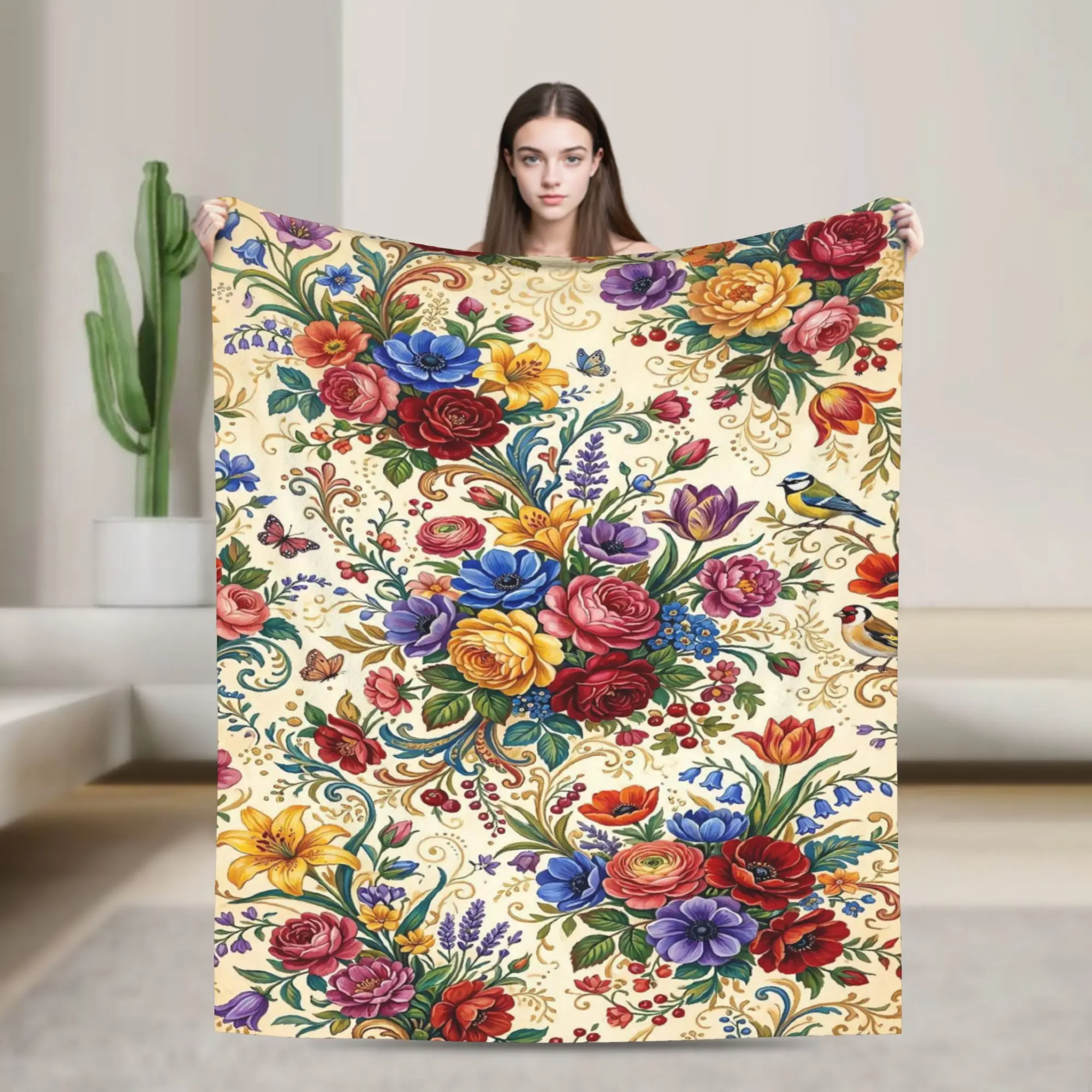 Warm Soft Blanket Picnic Gorgeous Floral Botanical Tree Print  Throw Blanket  Flannel Bedspread For Home Decor Sofa Bed Cover
