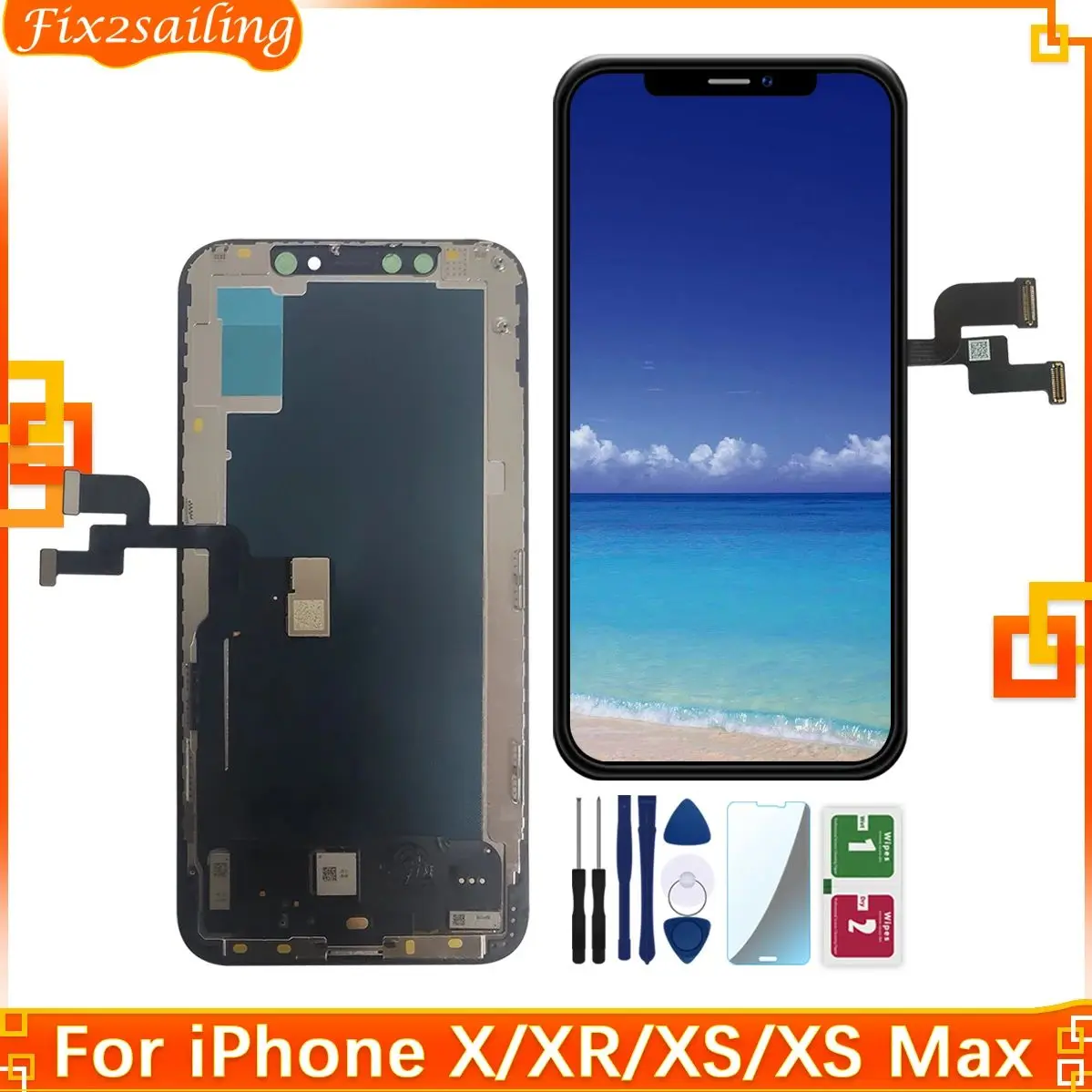 For iPhone X XR XS XS Max Super Incell AMOLED LCD  Display Screen 3D Touch Screen Tested Good Repair Parts For Iphone With Tool