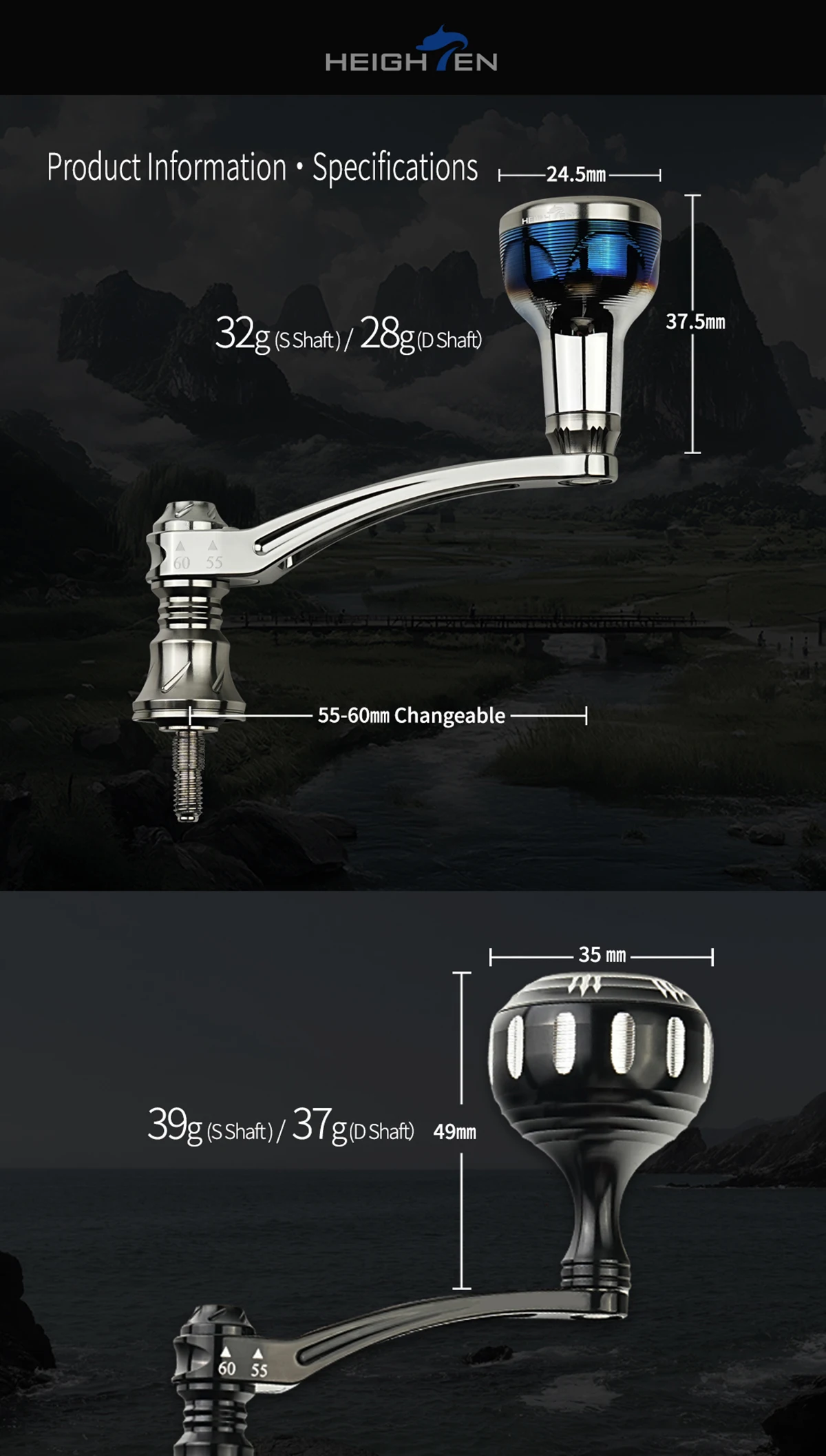 HEIGHTEN Spinnrolle mit Einzelgriff 55mm Austauschbar auf 60mm mit Knopf – Ersatzteile für Spinnrollen zum Bassangeln – Detail 11