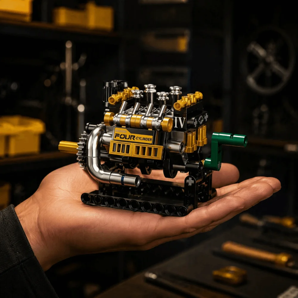 Hands-on Movable Engine Building Blocks DIY Mechanical Mechanical V8 Engine Kit Creative New Mini Engine Model Boys Gift