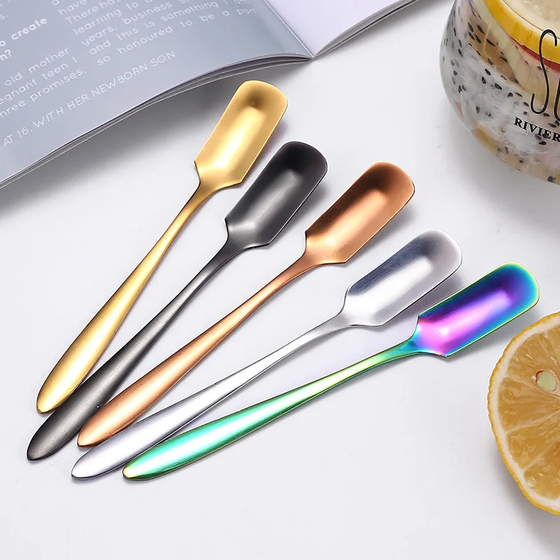 304 Stainless Steel Square Head Ice Cream Spoon Small Coffee Stri Spoon Hotel Restaurant Dessert Cake Spoon Kitchen Accessorie