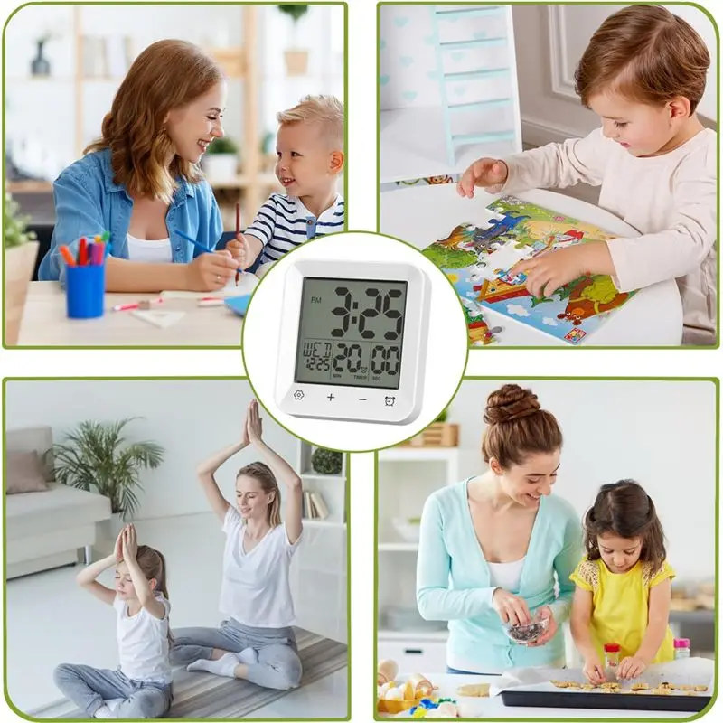 A23E-Digital Shower Clock Waterproof, Bathroom Wall Clock Timer With Touch Screen, Temperature, For Kids And Adults