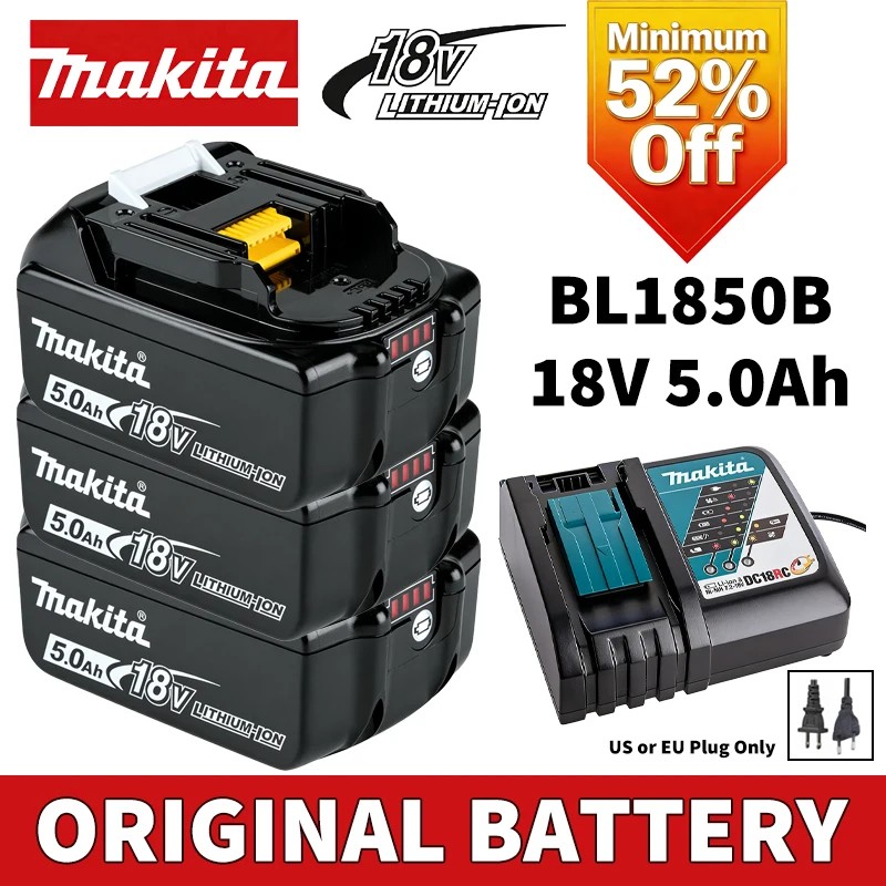 100% Makita 18V Akku 5Ah 6Ah 9Ah Li-Ion Wiederaufladbarer Akku für Elektrowerkzeuge BL1850B BL1860B BL1890B Ladegerät-Set