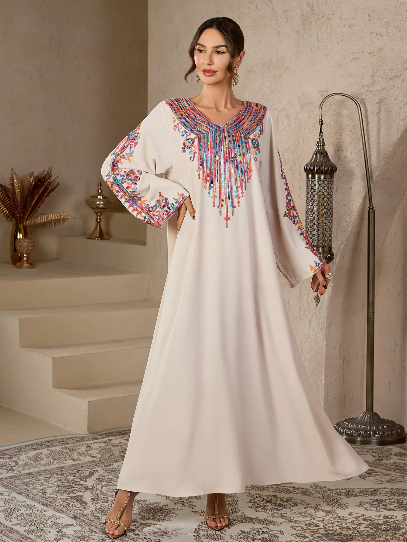 Embroidery Arabic - Sukienki damskie na Eid, haftowane muzułmańskie