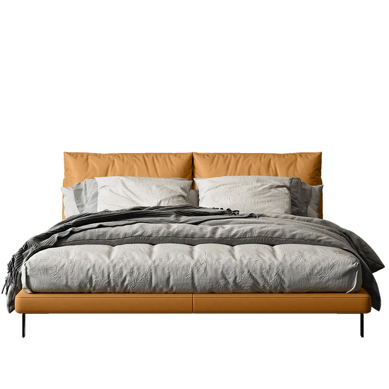 A modern and minimalist Italian leather art bed with a length of 1.8 meters for two bedrooms